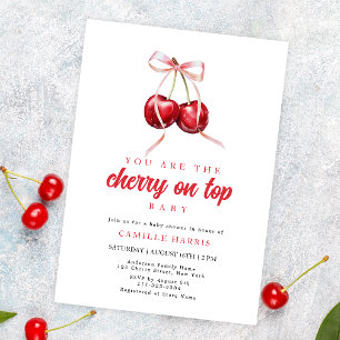 Coquette Cherry Girl Baby Shower Invitation