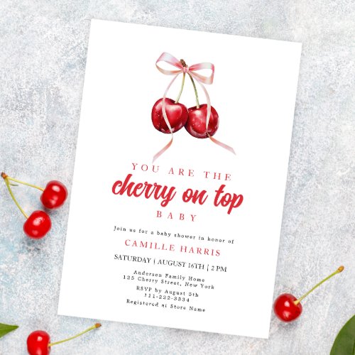 Coquette Cherry Girl Baby Shower Invitation