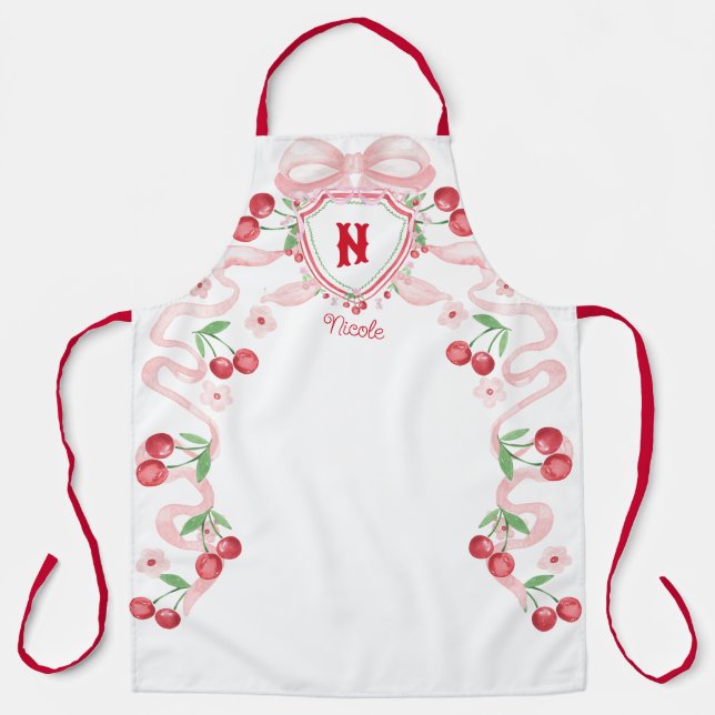 Coquette Cherry Monogam  Apron (Front)