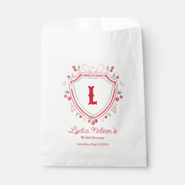 Coquette Cherry Monogam Bridal Shower Favor Bag (Front)