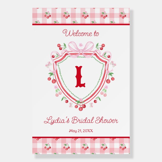 Coquette Cherry Monogam Bridal Shower Foam Board (Front)