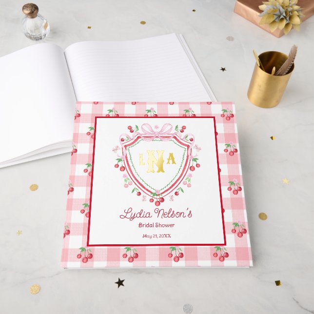 Coquette Cherry Monogam Bridal Shower Foil Guest Book (Front Open)