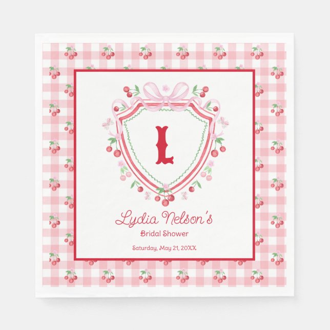 Coquette Cherry Monogam Bridal Shower Napkins (Front)
