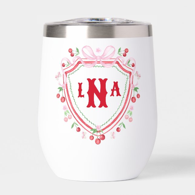 Coquette Cherry Monogam  Thermal Wine Tumbler (Front)