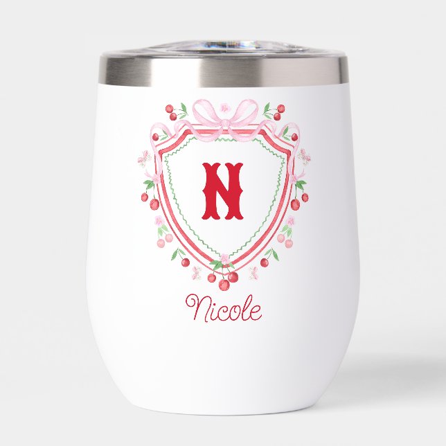 Coquette Cherry Monogam  Thermal Wine Tumbler (Front)