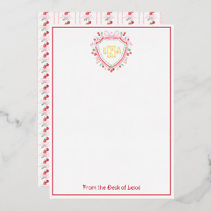 Coquette Cherry Monogram Crest Bridal Shower Foil Invitation