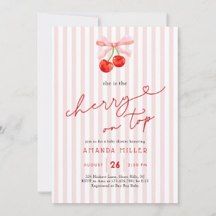 Coquette Cherry on Top Baby Girl Shower Invitation