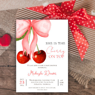 Coquette Cherry on Top Baby Girl Shower Invitation