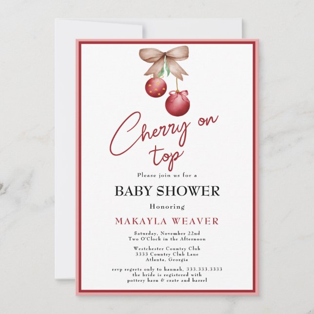 Coquette Cherry on Top Baby Girl Shower Invitation (Front)