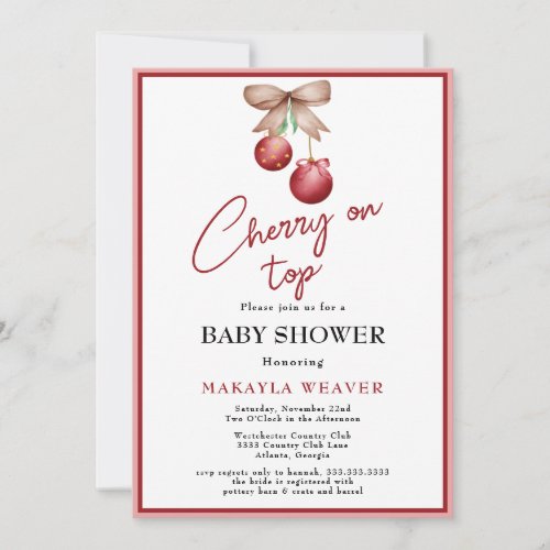 Coquette Cherry on Top Baby Girl Shower Invitation