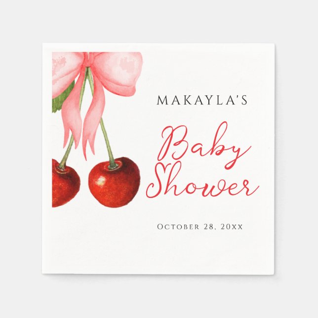Coquette Cherry on Top Baby Girl Shower Napkins (Front)