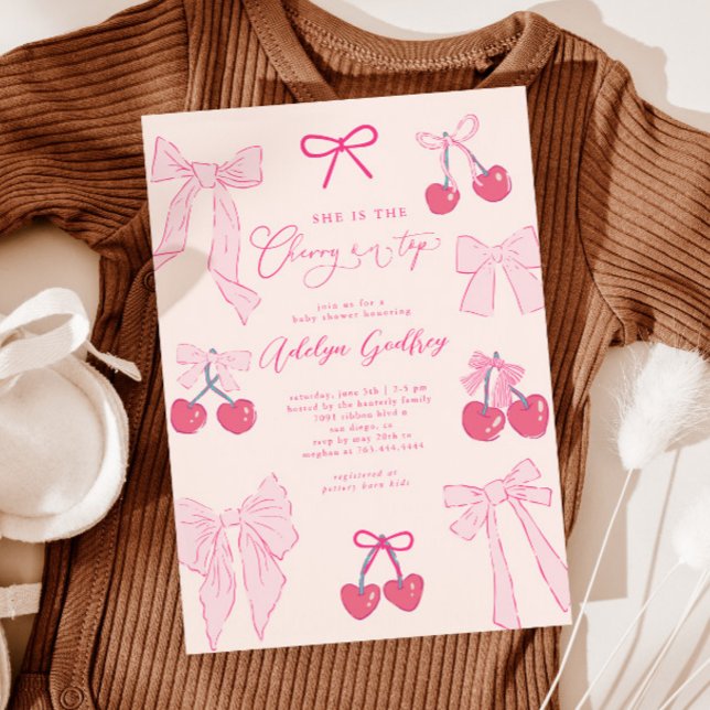 Coquette Cherry On Top Baby Shower Invitation (Creator Uploaded)