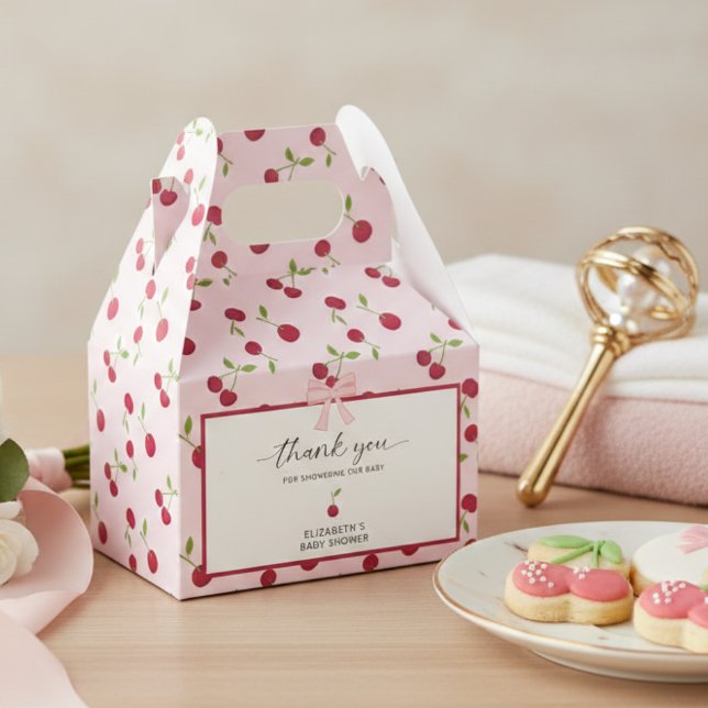 Coquette Cherry On Top Baby Shower Pink Thank you Favor Boxes (Creator Uploaded)