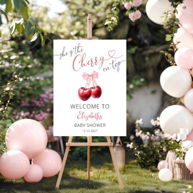 Coquette Cherry On Top Baby Shower Welcome Foam Board (Creator Uploaded)