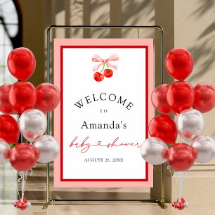 Coquette Cherry on Top Baby Shower Welcome Sign
