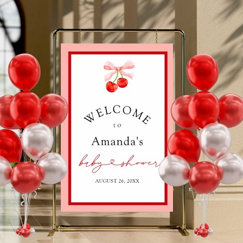 Coquette Cherry on Top Baby Shower Welcome Sign