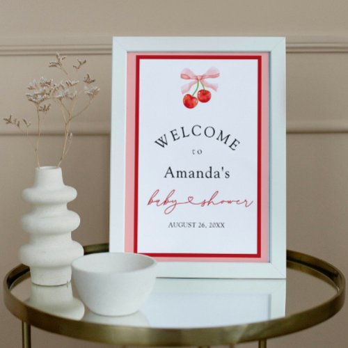 Coquette Cherry on Top Baby Shower Welcome Sign