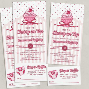 Coquette Cherry on Top Baby Shower with Diaper Raffle Tickets