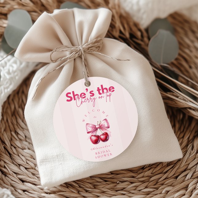 Coquette Cherry On Top Bridal Shower Classic Round Sticker (Creator Uploaded)