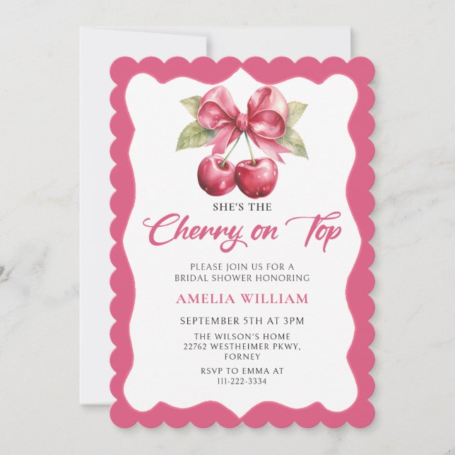 Coquette Cherry on Top Bridal Shower Invitation (Front)