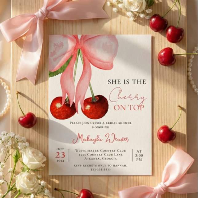 Coquette Cherry on Top Bridal Shower Invitation (Creator Uploaded)