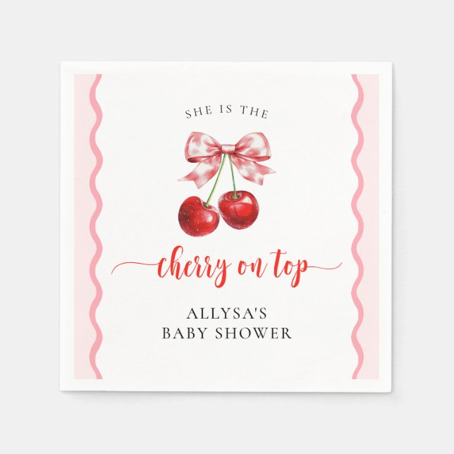 Coquette Cherry On Top Wavy Cherry Baby Shower Napkins (Front)