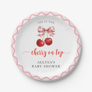 Coquette Cherry On Top Wavy Cherry Baby Shower Paper Plates