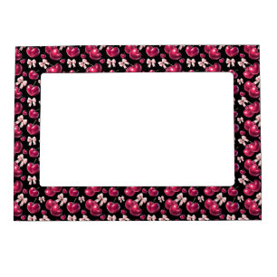 Coquette Cherry Pattern Pink Bow Aesthetic Magnetic Frame