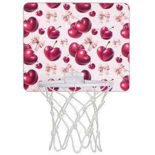 Coquette Cherry Pattern Pink Bow Aesthetic Mini Basketball Hoop