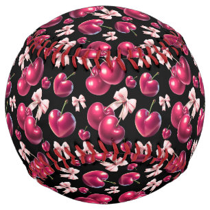 Coquette Cherry Pattern Pink Bow Aesthetic  Softball