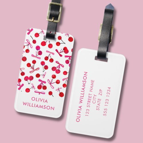 Coquette Cherry & Pink Bow pattern Luggage Tag