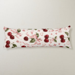Coquette Cherry & Pink Satin Bow Seamless Pattern Body Pillow