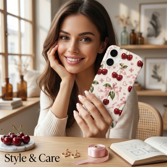 Coquette Cherry & Pink Satin Bow Seamless Pattern Case-Mate iPhone Case (Coquette Cherry & Pink Satin Bow Seamless Pattern iPhone 17 Case)