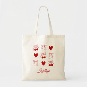 Coquette Cherry Red Bow Bachelorette Party Tote Bag