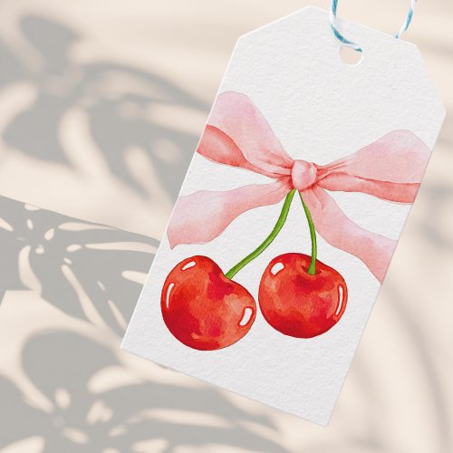 Coquette Cherry Ribbon Pink Valentines Day Gift Tags