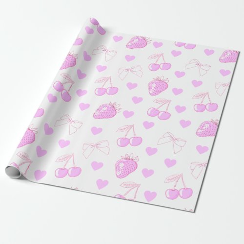 Coquette Cherry  Strawberry Pattern Wrapping Paper