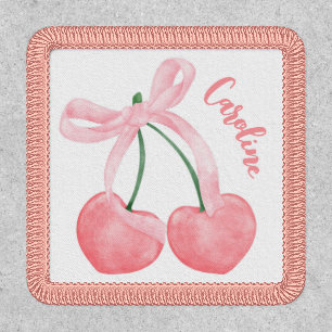 Coquette Cherry w/ Pink Bow Cute Aesthetic Iron On Patch
