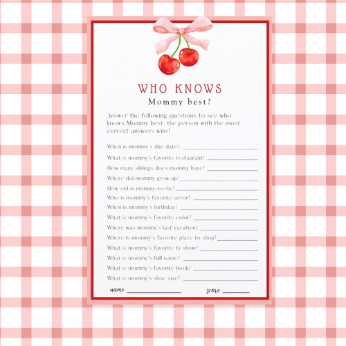 Coquette Cherry Who Knows Baby Shower Game