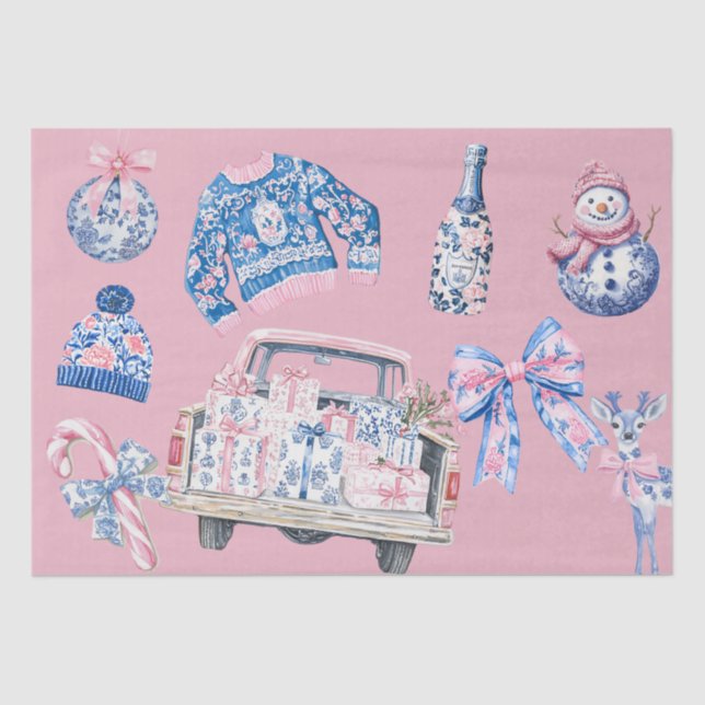 Coquette Chinoiserie Christmas illustrations Tissue Paper (Front)
