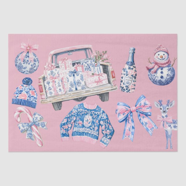 Coquette Chinoiserie Christmas illustrations Tissue Paper (Front)