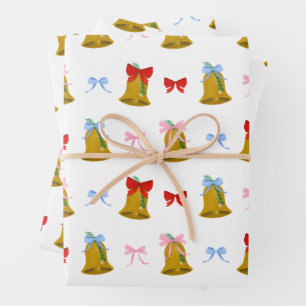 Coquette Christmas Bells and Bows Classic Wrapping Paper Sheets