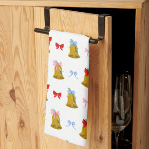 Coquette Christmas Bells and Bows Preppy Classic  Kitchen Towel