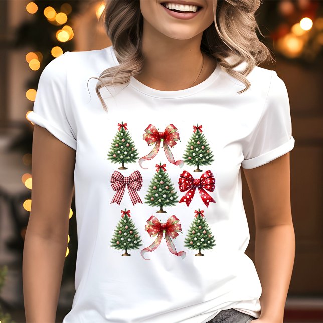 Coquette Christmas Bows and Trees Tri-Blend Shirt (Creator Uploaded)