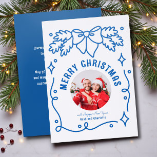 Coquette Christmas Family Photo Whimsical Doodle Letterpress Photo Cards