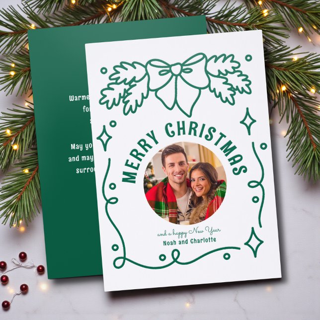 Coquette Christmas Family Photo Whimsical Doodle Letterpress Photo Cards (Creator Uploaded)