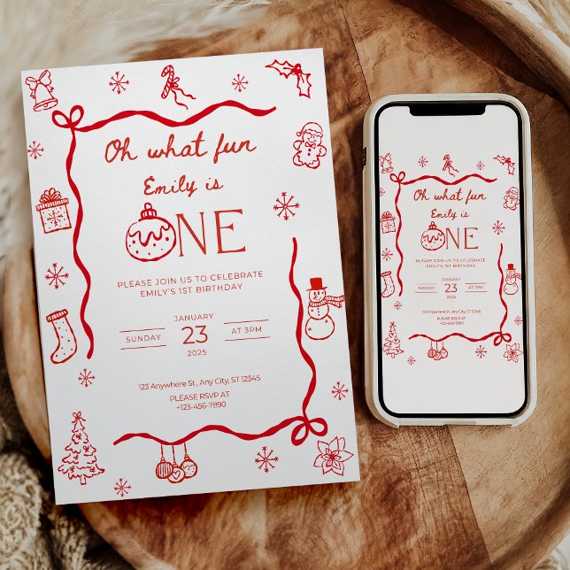 Coquette Christmas First Birthday Invitation (Creator Uploaded)