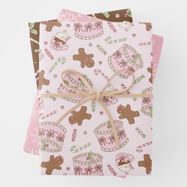 Coquette Christmas Gingerbread and Candy Canes  Wrapping Paper Sheets (In situ)