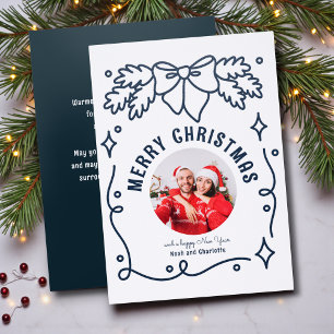 Coquette Christmas Midnight Bow Family Photo Letterpress Photo Cards