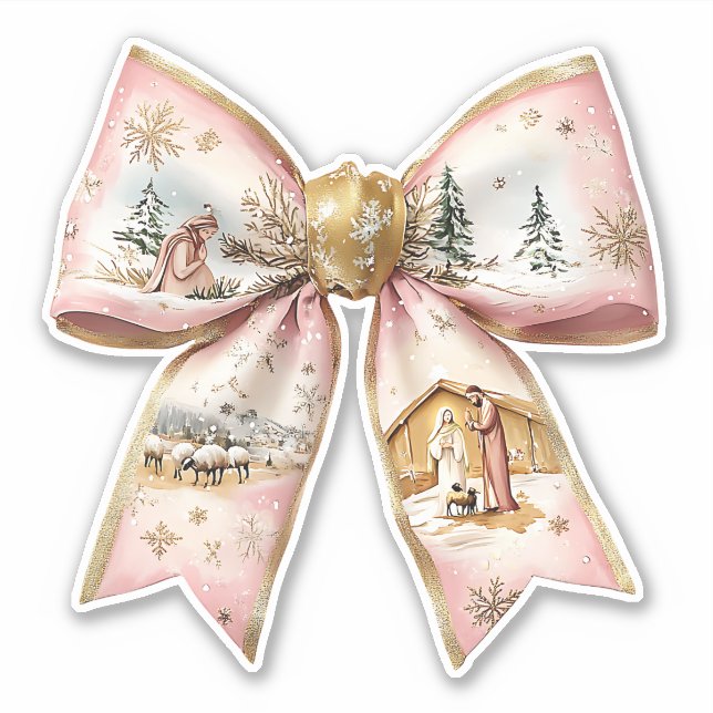 Coquette Christmas Nativity Bow  Sticker (Front)