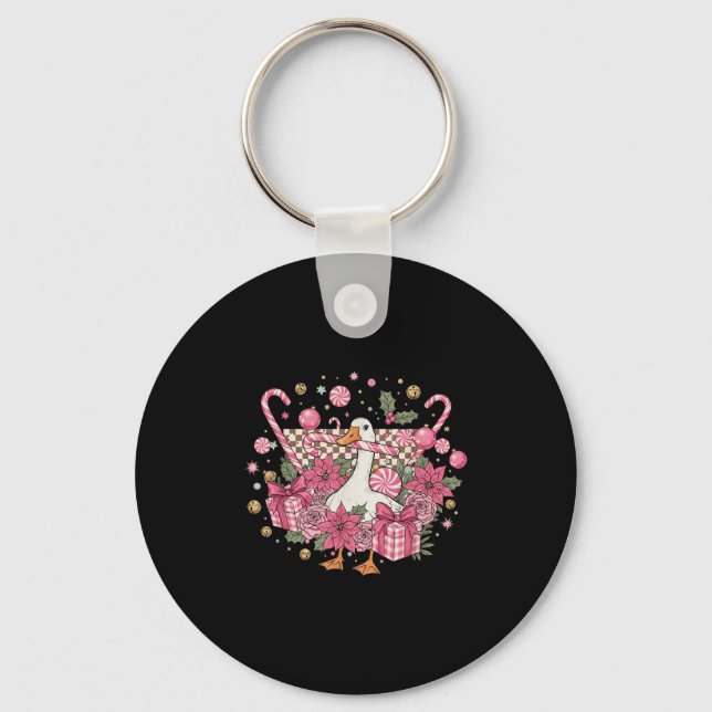 Coquette Christmas Nk Retro Cute Goose Checkered F Keychain (Front)